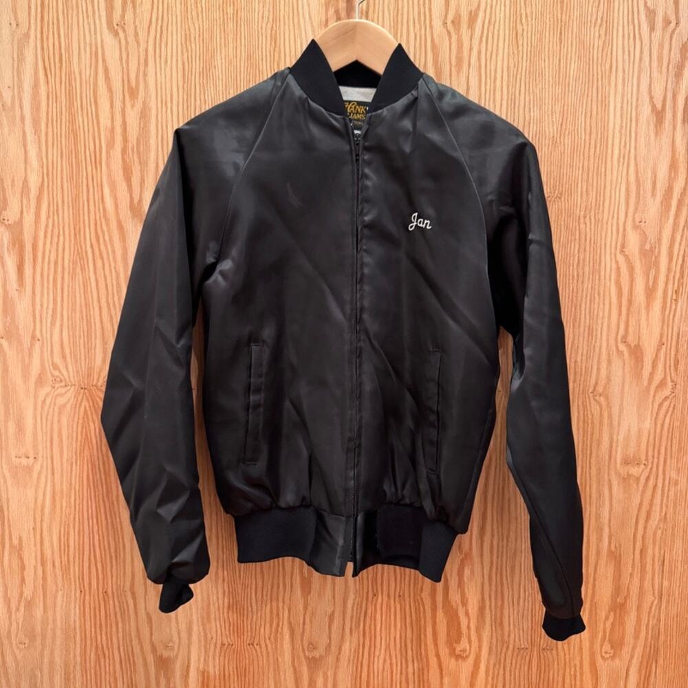 Vintage Hank Williams Jr Satin Bomber Lined Black Jan Embroidered Med